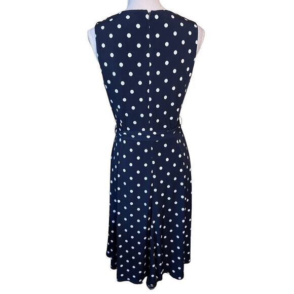 Christopher & Banks Blue Polka Dot A Line Dress Size 8 Belted Sheath Business - Picture 2 of 11